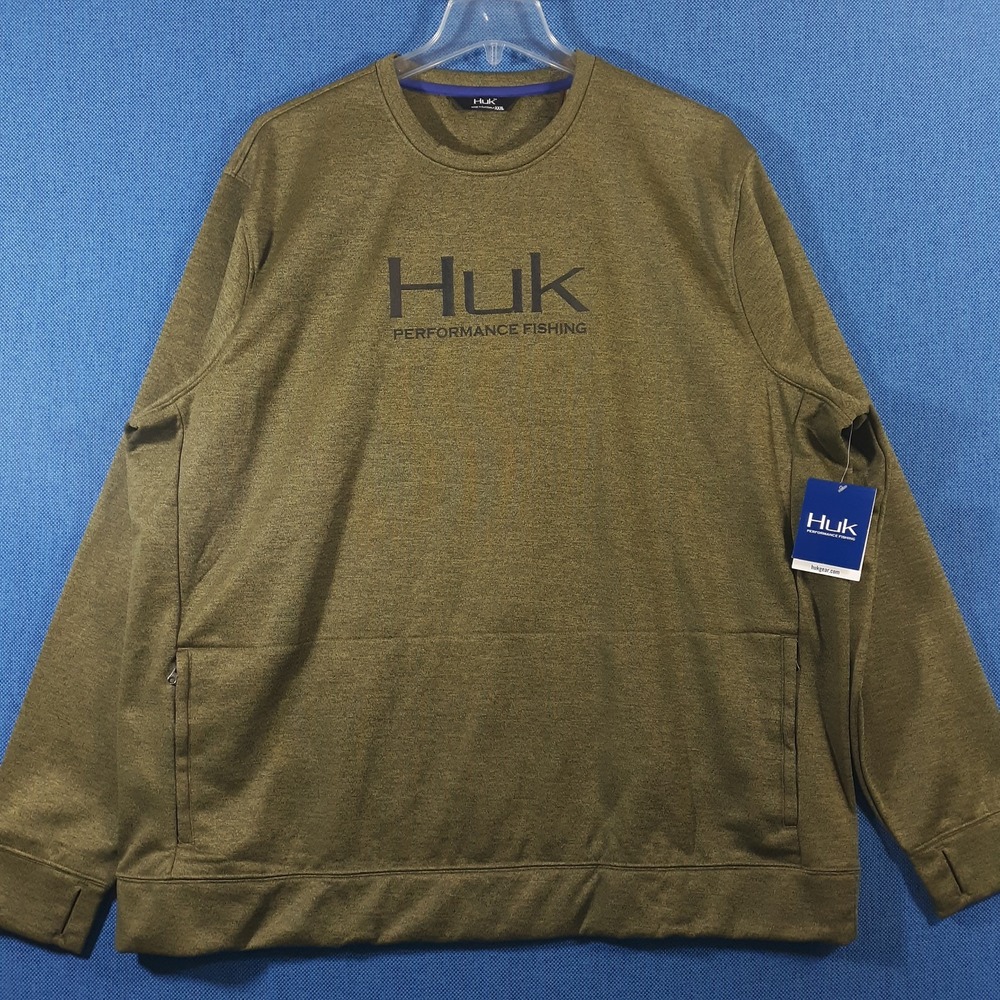 Huk Hull Sweatshirt Mens 3XL Performance Fishing Fleece Crew Neck Green NEW